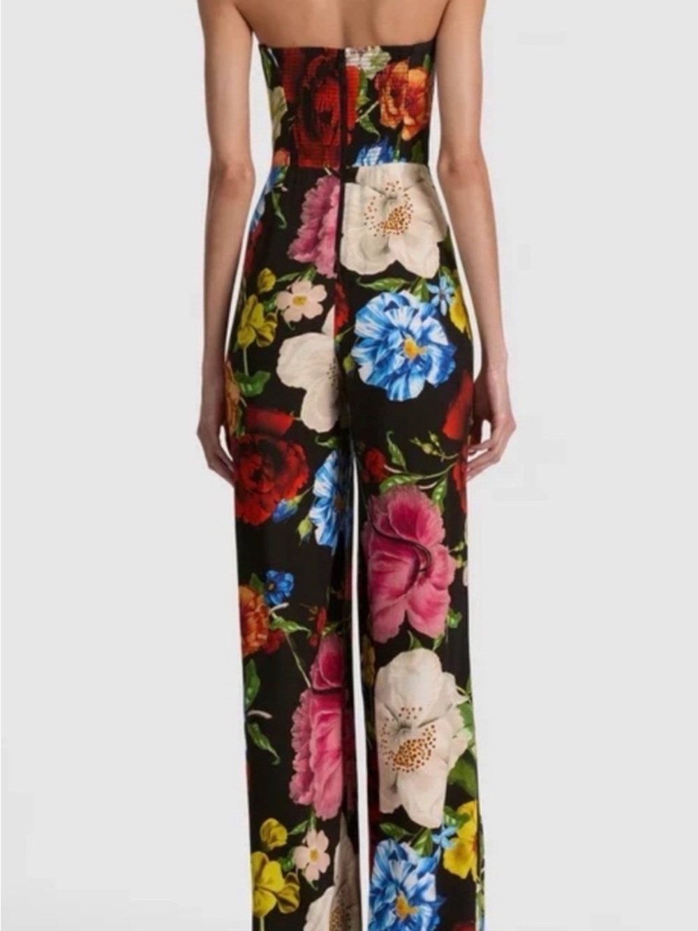 Alice + Olivia BEATRIZ STRAPLESS WIDE LEG JUMPSUIT - ENDLESS BLOSSOM LG BLACK - Picture 3 of 8